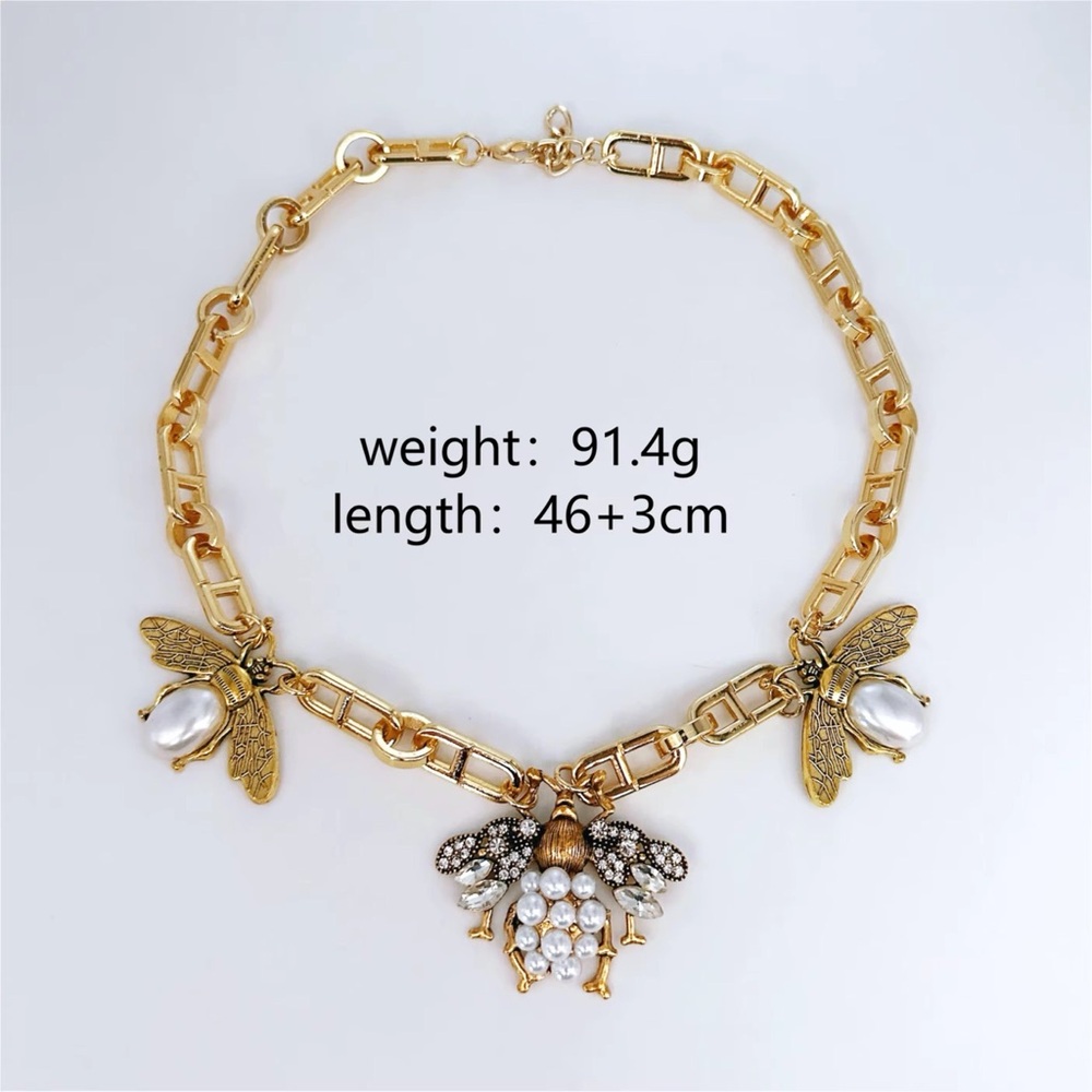 Gold Bee Pendant Necklace with Pearl Accents - Women Jewelry - Picture 5 of 5